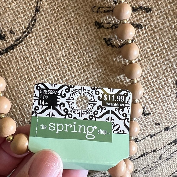 Long Wooden Bead Necklace With Gold Ring - Picture 5 of 7